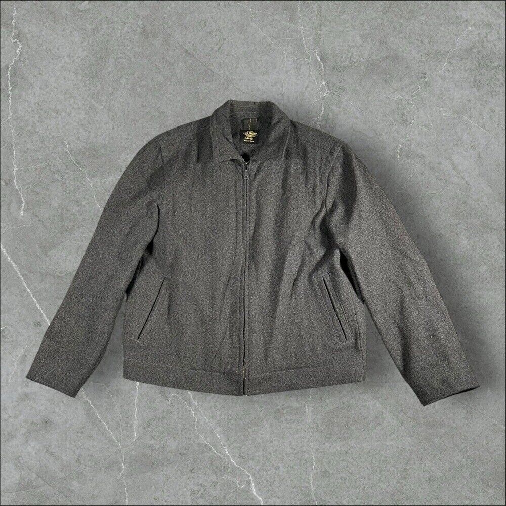 Old Navy Jacket Mens Large Grey Wool Full Zip Bomber Harrington Charcoal Coat‎